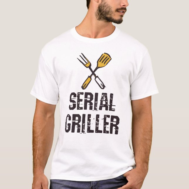 Seriell griller Grill BBQ Master Grill cutlery T Shirt (Framsida)