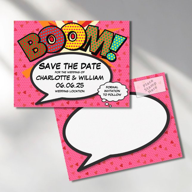 Seriemagasin Pop Art BOOM Spara datum Meddelande Vykort (Skapare uppladdad)
