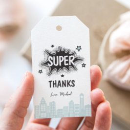 Seriemedialt superhjältefödelsedag presentetikett