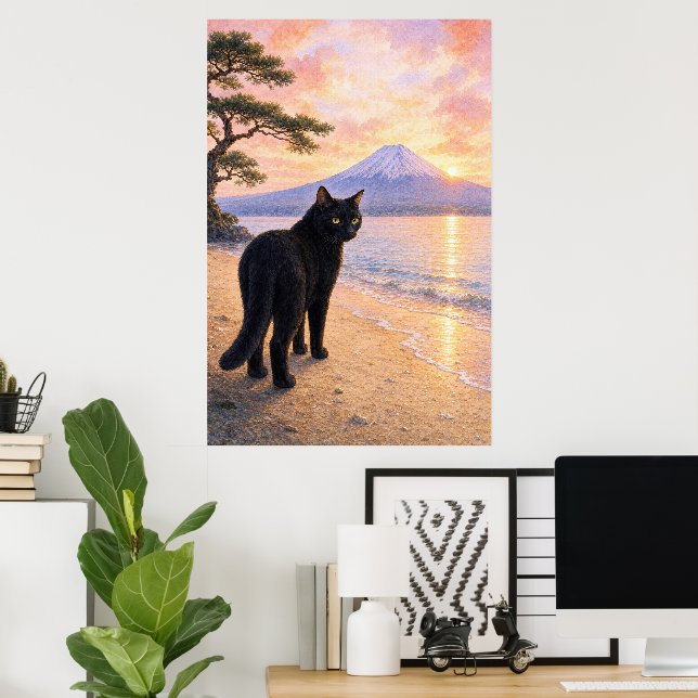 series_1_7｜Looking Black Cat Mt Fuji Art Poster (Hemmakontoret)