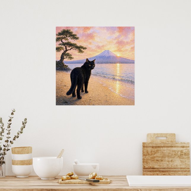 series_1_7｜Square Looking Black Cat Mt Fuji Art Poster (Kök)