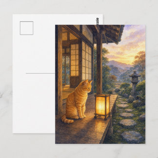 series_3_8|Gazing Lantern Tabby Cat Japanese Art Vykort