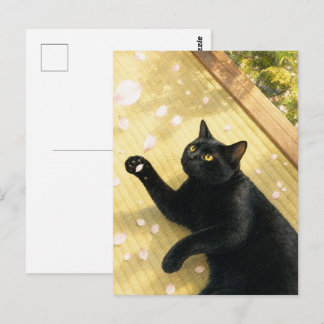 series_4_11|Spring Petals Tatami Black Cat Art Vykort