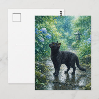 series_4_4|Summer Rain Black Cat Japanese Art Vykort