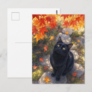 series_4_6|Autumn Maple Black Cat Japanese Art Vykort