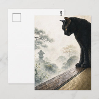 series_4_9|Misty Morning Black Cat Japanese Art Vykort