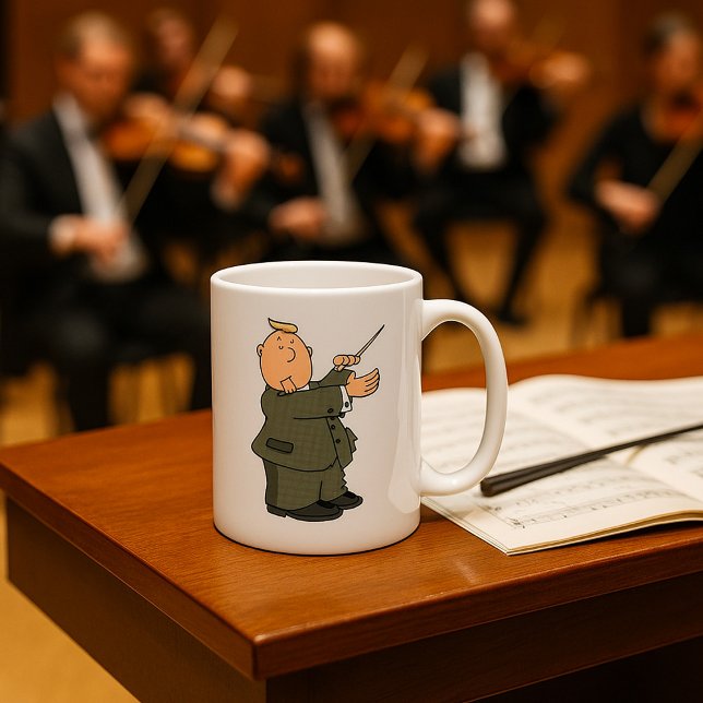 Serieteckad musikdirigent med dirigentpinne kaffemugg (Skapare uppladdad)