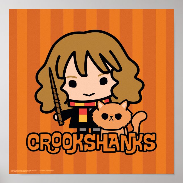 Serietecknad Hermione och Crookshanks Poster (Framsidan)