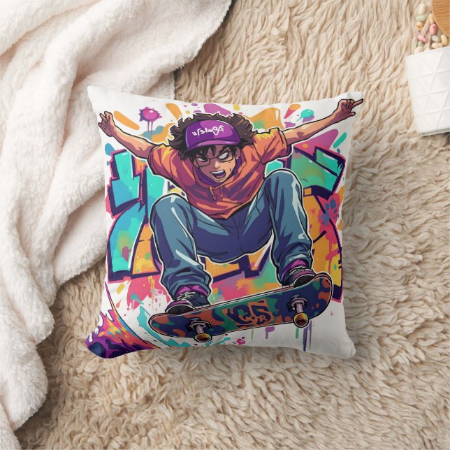 Serietecknad skateboardkudde kudde (Filt)