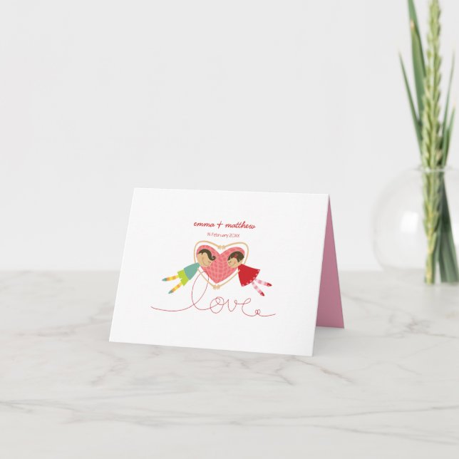 Serieteckning Pojke Hjärtan Tjej Tokig Kärlek Söt  Tack Kort (Framsida)