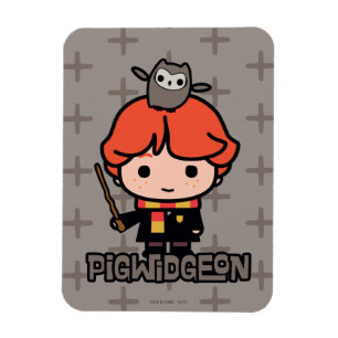 Serieteckning Ron Weasley och Pigwidgeon Magnet
