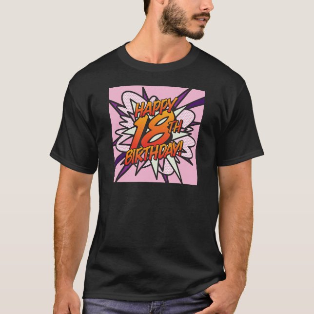 Serietidning GLAD 18-ÅRSDAG! rosa T-shirt (Framsida)