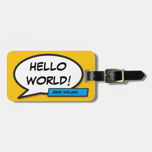 Serietidning Pop Art HELLO WORLD personlig Bagagebricka (Horisontell Framsida)