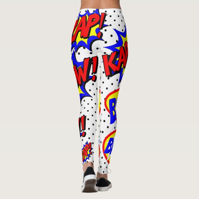 Serietidnings Anpassade Pratbubblor Färg Bult Vit Leggings (Baksida)