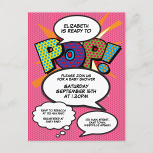 Serietidnings Pop Art Baby Shower-inbjudan Redo at Meddelande Vykort