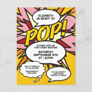 Serietidnings Pop Art Baby Shower-inbjudan Redo at Meddelande Vykort