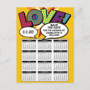 Serietidnings Pop Art Spara datum 2020 Kalender Meddelande Vykort