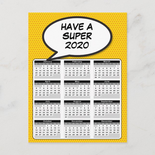 Serietidnings-Popkonst Pratbubbla 2020 Kalender Vykort (Framsida)