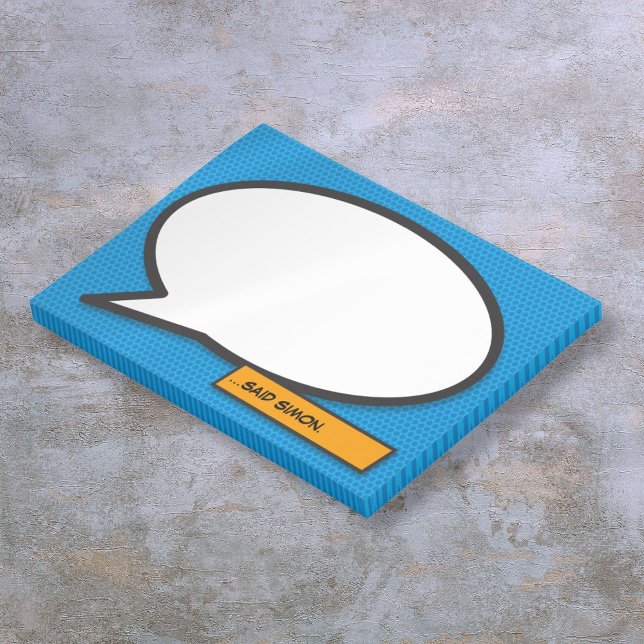 Serietidningsnamn Anpassat Namn Pratbubbla Blå Post-it Block (Comic Book Custom Name Speech Bubble Blue Post-it Notes)