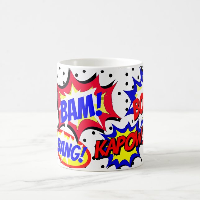 Serietidningspratbubblor med svarta prickar kaffemugg (Center)