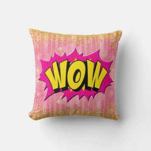 Serietidningsstil Pop Art Retro Gul Rosa Guld WOW  Kudde