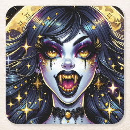 Serietidningsstil Vampyr Halloweenfest  Underlägg Papper Kvadrat