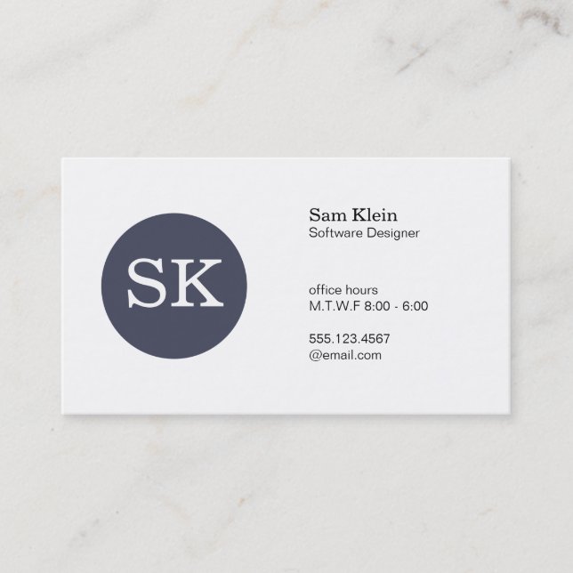 Serietyp Monogram Mörk blått-Grått-cirkel Visitkort (Framsida)