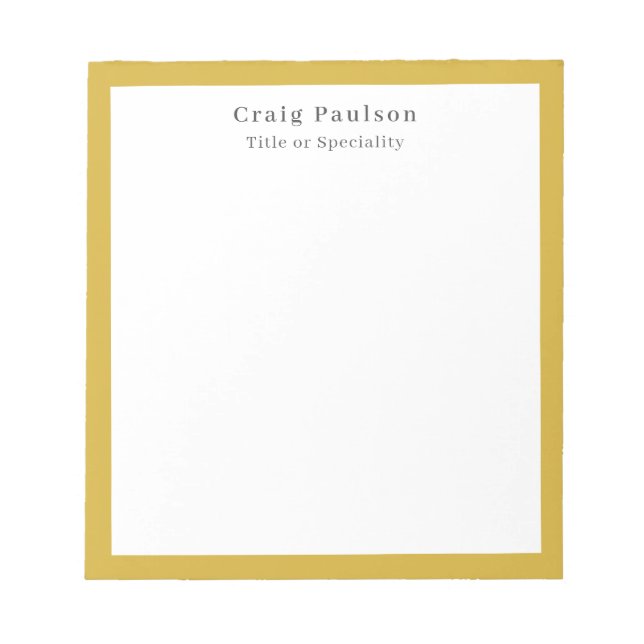 Serif Font Simple Professional Plain Gold White Anteckningsblock (Framsida)