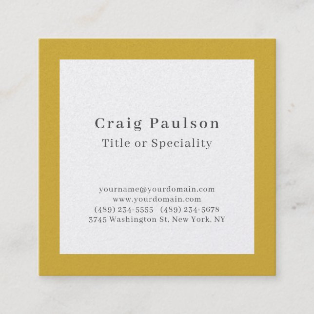 Serif Font Simple Professional Plain Gold White Fyrkantigt Visitkort (Framsida)