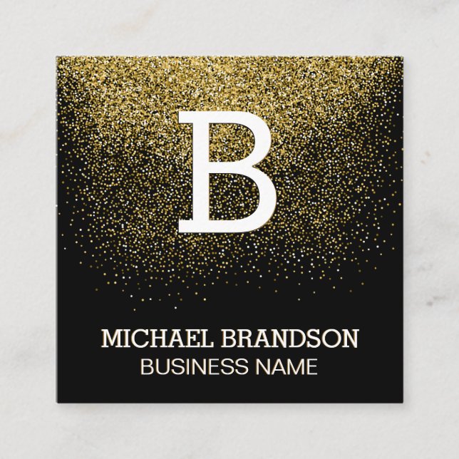 Serif Monogram | Guld Confetti Fyrkantigt Visitkort (Framsida)