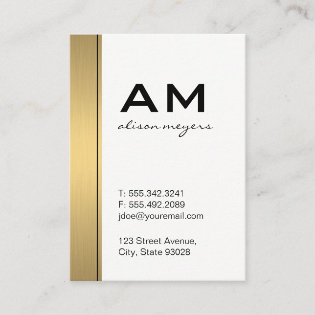 Serif Monogram Guld Metallic Trim Visitkort (Framsida)