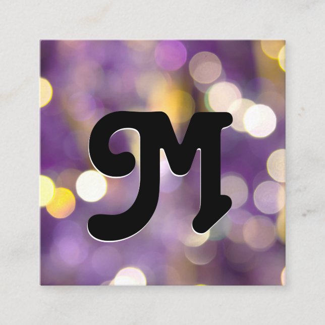 Serif Monogram | Lila Bokeh Fyrkantigt Visitkort (Framsida)