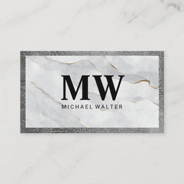 Serif Monogram | Marble Leather Lux Visitkort (Framsida)