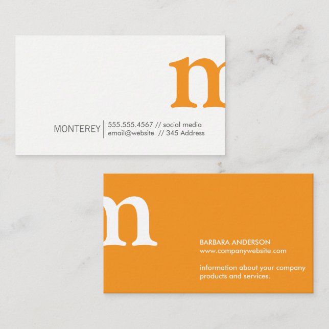 Serif | Monogram Orange White Visitkort (Fram/baksida)