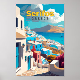 Serifos Greece Travel Art Vintage Illustration Poster