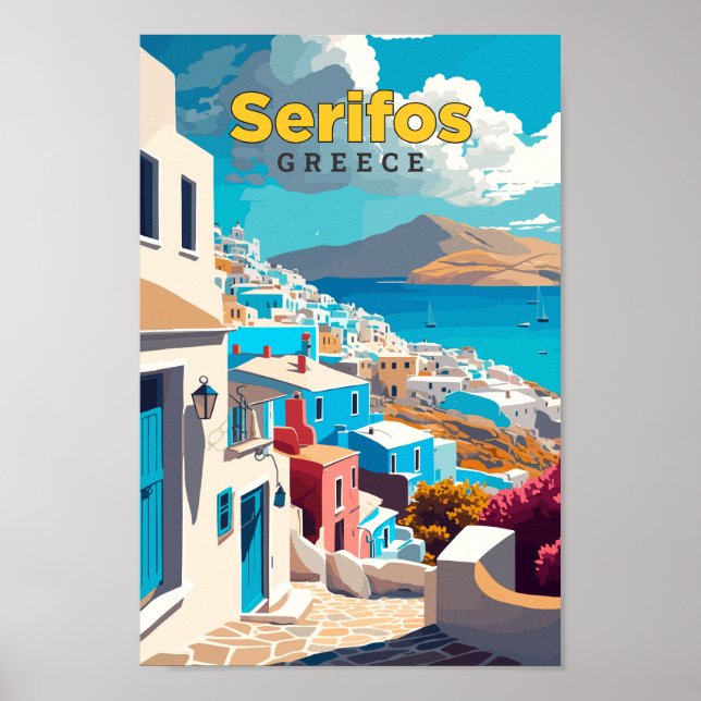 Serifos Greece Travel Art Vintage Illustration Poster (Framsidan)