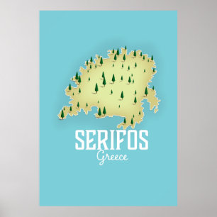 Serifos Grekiska Karta Illustrated-reseaffisch Poster