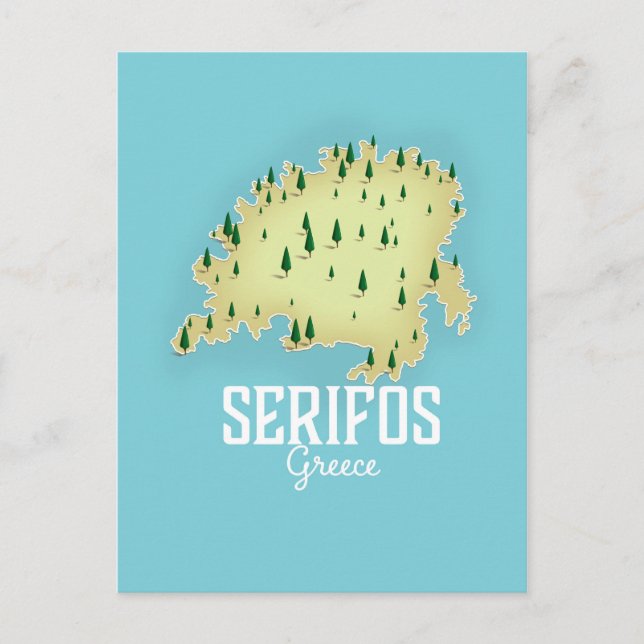 Serifos Grekland Karta Illustrerad resaffisch Vykort (Framsida)