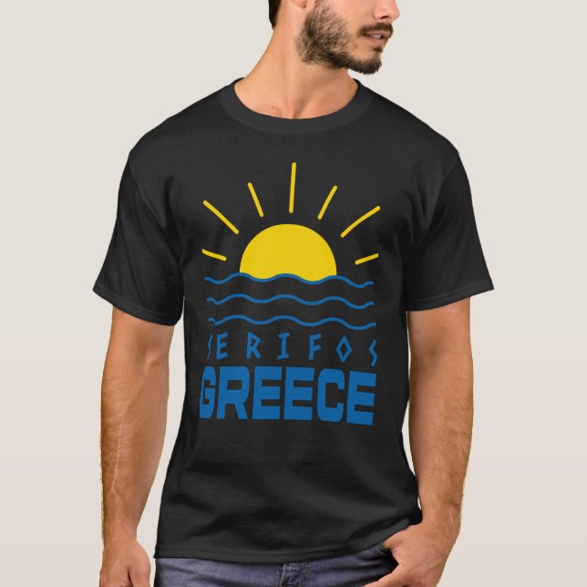 Serifos Grekland Solsken Och Hav Mäns Svart T Shirt (Framsida)