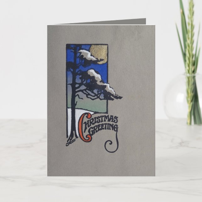 Serigraph Julgran snö måne hälsningskort Helgkort (Framsida)