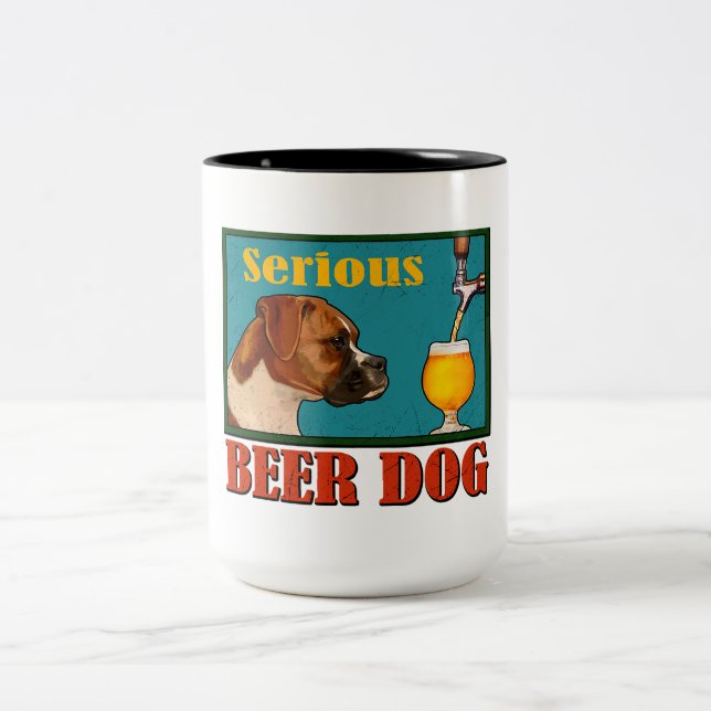 Seriöst öl Retro Boxer Hund Craft Beer Älskare Två-Tonad Mugg (Center)