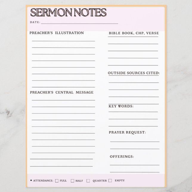 Sermon Notes-kalkylblad (Framsida)