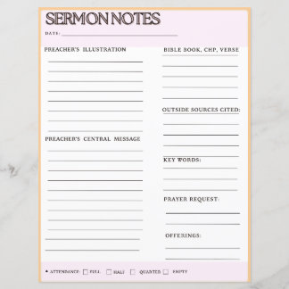 Sermon Notes-kalkylblad