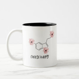 Serotonin Molecule Rosa Flowers Välj Lycklig Två-Tonad Mugg
