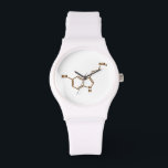 Serotonin molekylär kemisk formel armbandsur<br><div class="desc">Serotoninmolekyl ~ Kemisk strukturformel Organic Compound. Globe Trotters specialiserar sig på idiosynkratiskt bildmaterial från hela världen. Här hittar du unika hälsningskort,  vykort,  Poster,  Mousepads med mera.</div>