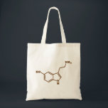 Serotonin molekylär kemisk formel tygkasse<br><div class="desc">Serotoninmolekyl ~ Kemisk strukturformel Organic Compound. Globe Trotters specialiserar sig på idiosynkratiskt bildmaterial från hela världen. Här hittar du unika hälsningskort,  vykort,  Poster,  Mousepads med mera.</div>