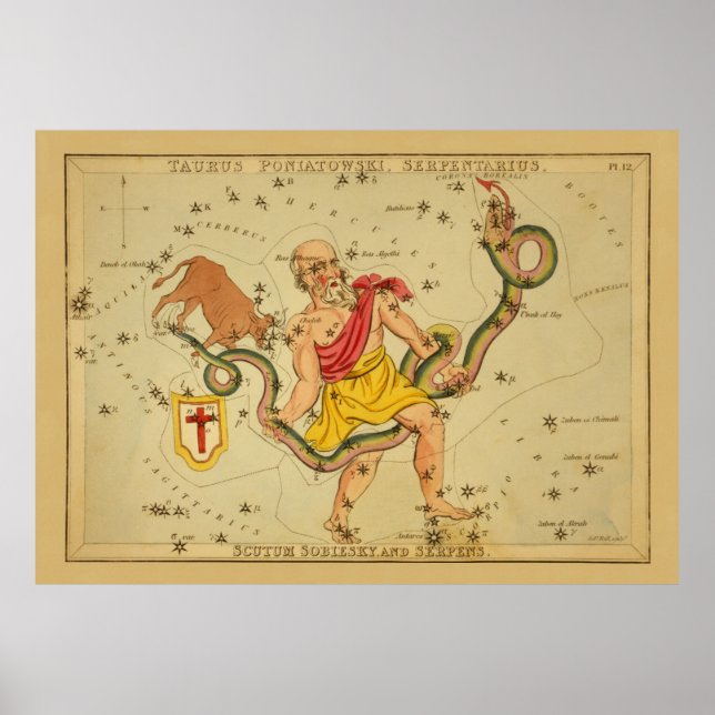 Serpens - Vintagens astronomiska stjärndiagram Poster (Framsidan)