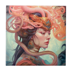 Serpent Hair Dam Fantasy Art Kakelplatta