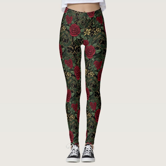 Serpent Rosa Tryck Leggings (Framsida)