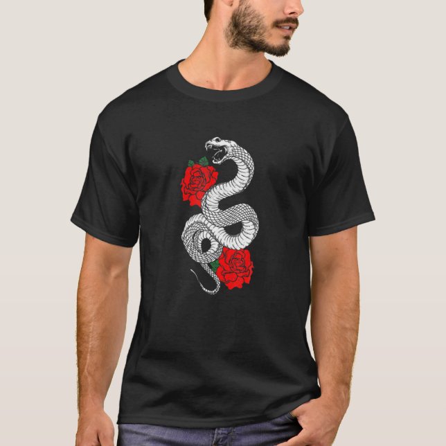 Serpent Snake Röd ros Aesthetic Grunge Punk Goth T Shirt (Framsida)